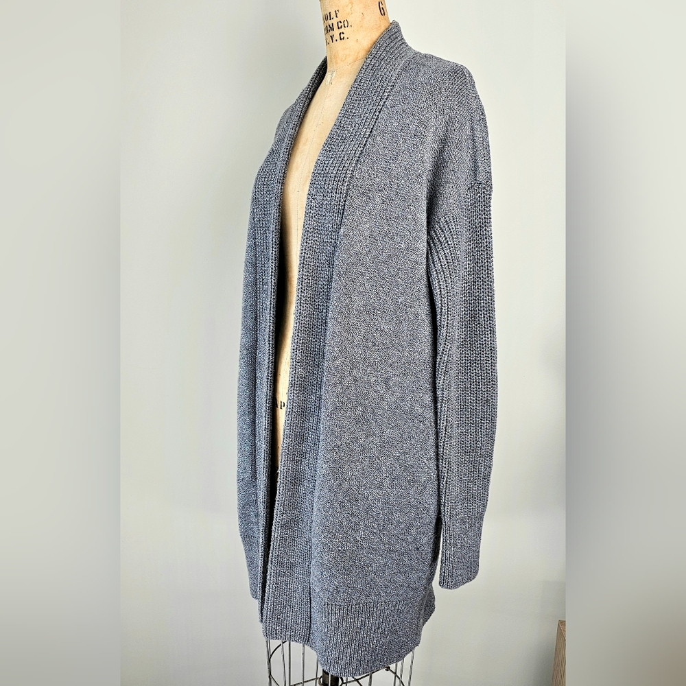 Banana Republic Wolf Intarsia Longline Cardigan Gray Open Front Duster Sweater - Picture 4 of 15
